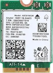 WiFi Network Card,Network Card for AX201NGW WiFi 6 Gigabit 2400M M.2.CNVio2 Interface for 5.0,WLAN Card Only for Windows 10 X 64-bit