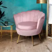 Pink Chair Accent Armchair Velvet Couch Retro Single Sofa Shell Back Design