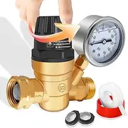 Boltigen RV Water Pressure Regulator with Gauge, 3/4'' GHT Lead-Free Brass Fresh Water Hose Pressure Reducer Valve, Adjustable Water Pressure Regulator for RV Camper