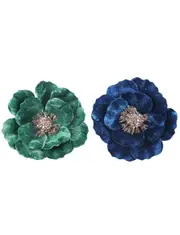 Green and Blue Magnolia Flower Christmas Tree Clip set of 2