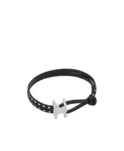 Triomphe Stud Clasp Bracelet in Brass with Rhodium Finish and Calfskin M2,M3,M Black