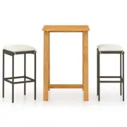 3 Piece Garden Bar Set with Cushions Brown