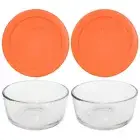 Pyrex Simply Store 7200 2-Cup Glass Bowl & 7200-PC Orange Plastic Lid (2-Pack)
