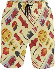 [GuoChe] Swim Trunks for Mens Firefighter Fire Yellow Quick Dry Beachwear Sports Running Swim Board Shorts Bathing Suits Mesh