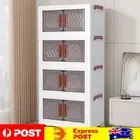 4 Tier Folding Storage Cabinet Shelf with Doors & Wheels for Home Office Dorm