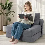 Airynee Folding Sofa Bed, Convertible Sleeper Chair Bed, Floor Couch for Adults with Back Support and Pillow, Comfy Floor Sofa Lounge for Small Spaces, Grey