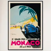 Galrie Monaco Grand Prix 1933 Vintage Racing Poster - Perfect for Home Decor, Black Frame, A3 30 x 42cm (12 x 16inch)