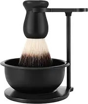 Matte Black Heavyweight Base Shaving Stand with Big Shave Soap Bowl and Soft Nylon Shaving Brush with Anti-skid Handle Compatible with Most Safety Razors, Men's Grooming Kit for Gent Mens