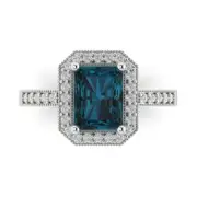 2.9 ct Emerald Cut Topaz Gemstone Halo Solitaire with Accents Ring White Gold