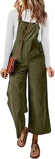 [Happy Sailed] Women Corduroy Overalls Casual Loose Sleeveless Adjustable Strap Wide Leg Jumpsuits with Pockets