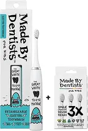 Made by Dentists Kids Electric Toothbrush - Rechargeable Vibrating Toothbrush with Timer, Includes 6 Replacement Heads, Gently Cleans Little Teeth, for Girls and Boys, Kids & Toddlers Age 2+, Shark