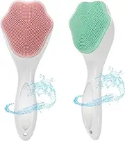 Silicone Face Scrubber 2 Pack Silicone Face Brush Exfoliating Brush, Silicone Facial Cleansing Brush, Handheld Face Wash Brush for Pore Cleansing, Face Skincare, Removing Blackhead (Green&pink, One size)
