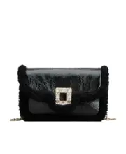 Jeu de Fille Viv' Shearling Strass Buckle Clutch Bag in Patent Leather One size Black