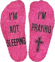 [Morycraft] I'm Not Sleeping I'm Praying Socks, Fuzzy Christian Socks Religious Socks for Women, Christian Gifts for Women Faith (US, Alpha, One Size, Regular, Regular, Rose), Rose, One Size