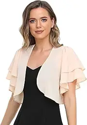 [olyrjie] Women Short Sleeve Shrug Cropped Bolero Open Front Chiffon Cardigan for Evening Dress