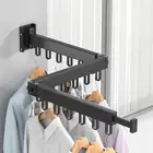 Tri-Fold Clothes Drying Rack Wall Mounted Extendable Clothes with hook Black