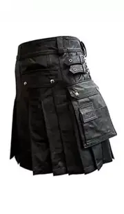 Mens Real Cowhide Leather Black Heavy Duty Beautiful Gladiator Pleated Kilt LARP