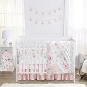 Sweet Jojo Designs Blush Pink Grey Boho Floral Girl Baby Crib Bedding Set Infant Nursery BreathableBaby Breathable Mesh Crib Liner Blanket Sheet Skirt 6 PC Farmhouse Shabby Chic Rose Watercolor Flower
