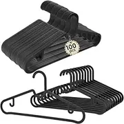 OKAM Slim Plastic Coat Hangers 100 Pack - Thin, Flat, Black Clothes Hangers - Light-Weight, Ideal for Shirt, Dress, Pant, Camisole, Jeans, Skirt, Trouser, Top, Singlet, Coats - Bulk Pack Cloth Hanger