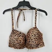Victoria's Secret Bikini Top 40C Brown Cream Leopard Print Padded Swimwear NEW