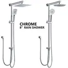 Chrome 8'' Shower Head Set 3-Mode HandHeld Sliding Adjustable Rail Round/Square
