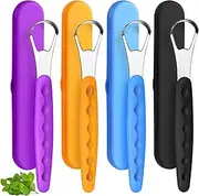 4 Pcs Tongue Scraper Cleaner Adults and Kids Stainless Steel Tongue Brush Metal Tongue Scraper Reduce Bad Breath with Travel Cases for Men Women Oral Mouth (Purple, Orange, Blue and Black)