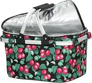 [Alfresco] Folding Insulated Lunch Cooler Picnic Bag Basket, Black Cherry