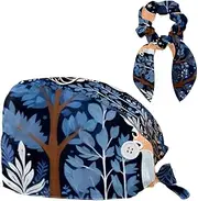 [YTYVAGT] Scrub Caps Women,Scrub Hats Suitable for Women,Blue Tree Deer and Forest