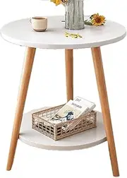 Round Side Table 2 Tier Side Table Nightstand End Table Easy Assembly Bedside Table Double Layer for Small Spaces Living Room Bedroom Balcony 40 x 52 CM (White)