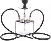 Portable Hookah Set with Everything Acrylic Cube Hookah Shisha with Silicone Hose Ceramic Bowl Hooka Aluminum Pipe Charcoal Tongs Set Led Light (Size : 2 Tube)