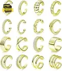 16Pcs 14K Gold Plated Ear Cuff Earrings for Women Non Piercing Ear Cuffs Clip Ca