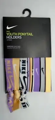 Nike Youth Printed Mixed Ponytail Holders 9 Pack Orange Chalk/Black/Violet