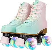 Roller Skates Roller Flash wheel Shoes Green Pink Double Row Roller Shoes Kids Roller Skates Adult Youth Men And Women Beginners Luminous Roller Shoes