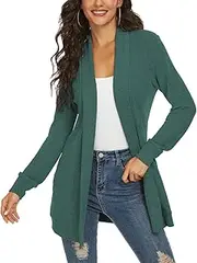 [Tribear] Women's Long Sleeve Open Front Loose Causal Lightweight Kimono Cardigan