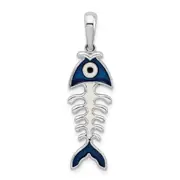 Sterling Silver De-Ani Rhodium-Plated Polished 3D Enameled Fishbone Pendant