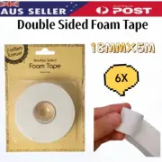 6 x Double Sided Foam Tape Strong PE Highly Adhesive Foam Tape 18MM X 5M White