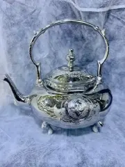 Handmade Moroccan Silver Teapot with Engraved Hamsa Hand, Traditional Decor