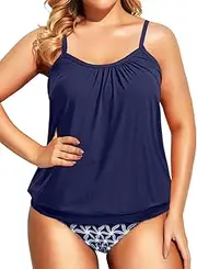 [Holipick] Plus Size Tankini Swimsuit for Women Tummy Control Two Piece Bathing Suit Tankini