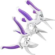 YANZI Garden Pruning Shears, Gardening Tools Bypass Hand Pruner Stainless Steel Gardening Scissor, Tree Cutter Clippers Secateur Trimmer Kit Set of 3, Purple