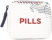 Miamica Women's Pill Case, Red, Ivory and Blue Travel Stamp Print Pill Organizer Box - Travel Pill Box