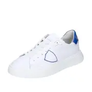 EX656 PHILIPPE MODEL VINTAGE Shoes Men White Sneakers Leather Blue Round Toe No