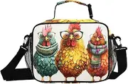 Chickens Glasses Scarf Insulated Lunch Box for Women Men - Ideal for Work, Picnics - Includes Adjustable Shoulder Strap