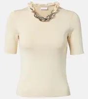 [Rabanne] Rabanne Chain-detail silk and cotton-blend top AU 8 neutrals