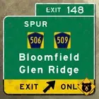 New Jersey parkway exit 148 Bloomfield Glen Ridge highway road sign Garden 16x16