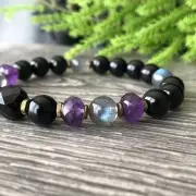 Obsidian & Amethyst Healing Bracelet – 8mm Beads for Empath Protection, Meditati