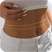 [Sargetou] 14K Gold/Sterling Silver Plated Waist Chain for Women Waterproof,Body Jewelry Chains Sexy Bikini 2PCS Belly Belt Beach Summer Gift Adjustable 26.5-33Inch