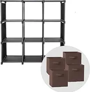 SORTI Storage Organizer, 9 Cubes +4X Cube inserts, Wardrobe Closet Storage Shelves, DIY Closet Cabinet, Bookcase, Shelf for Bedroom, Living Room, Black with rubber mallet, Toy Storage, Books, Clothes