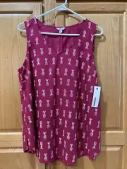 SONOMA TANK TOP M FUCHSIA WHITE PINEAPPLE FLOWY RAYON NWT SIDE SPLITS WOMENS