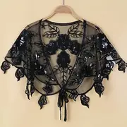 Women's Wrap Elegant Sun Protection Short Sleeve Lace Wedding Wraps With Sequin For Wedding Summer
