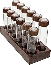 BESTYASH Coffee Bean Storage Tubes with Wooden Holder Stylish Dosing Glass Vials for Organizing Coffee Tools Freshness Retaining Air Valve for Home and Commercial Use